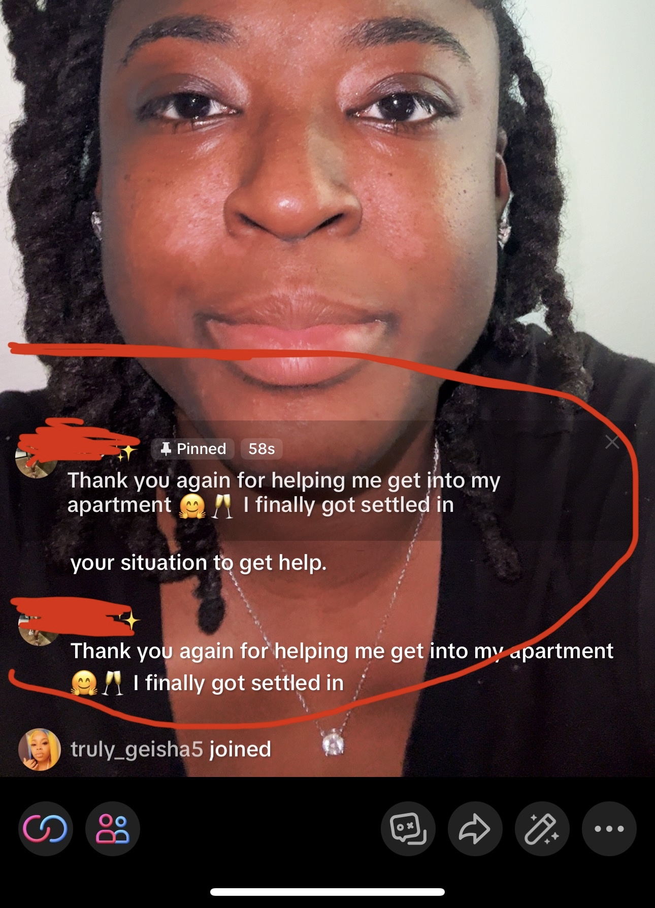 Client testimonial screenshot from TikTok Live